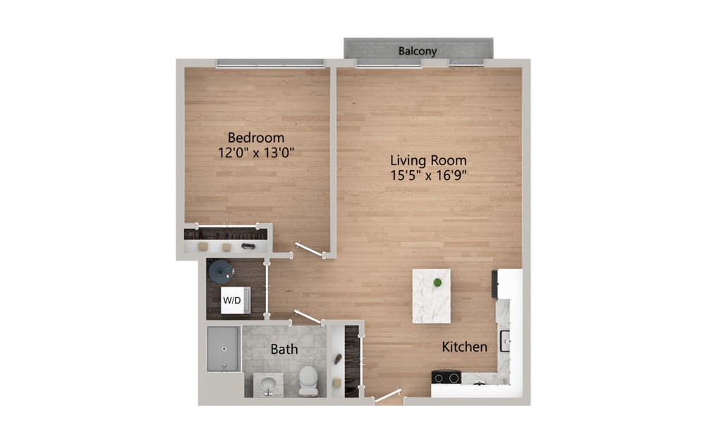 F - 1 Bed/1 Bath - 1 bedroom floorplan layout with 1 bath and 710 to 760 square feet.