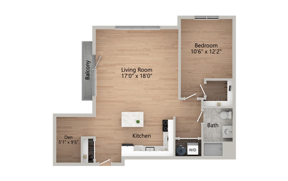 G - 1 Bedroom w/Den - 1 bedroom floorplan layout with 1 bath and 837 to 837 square feet.